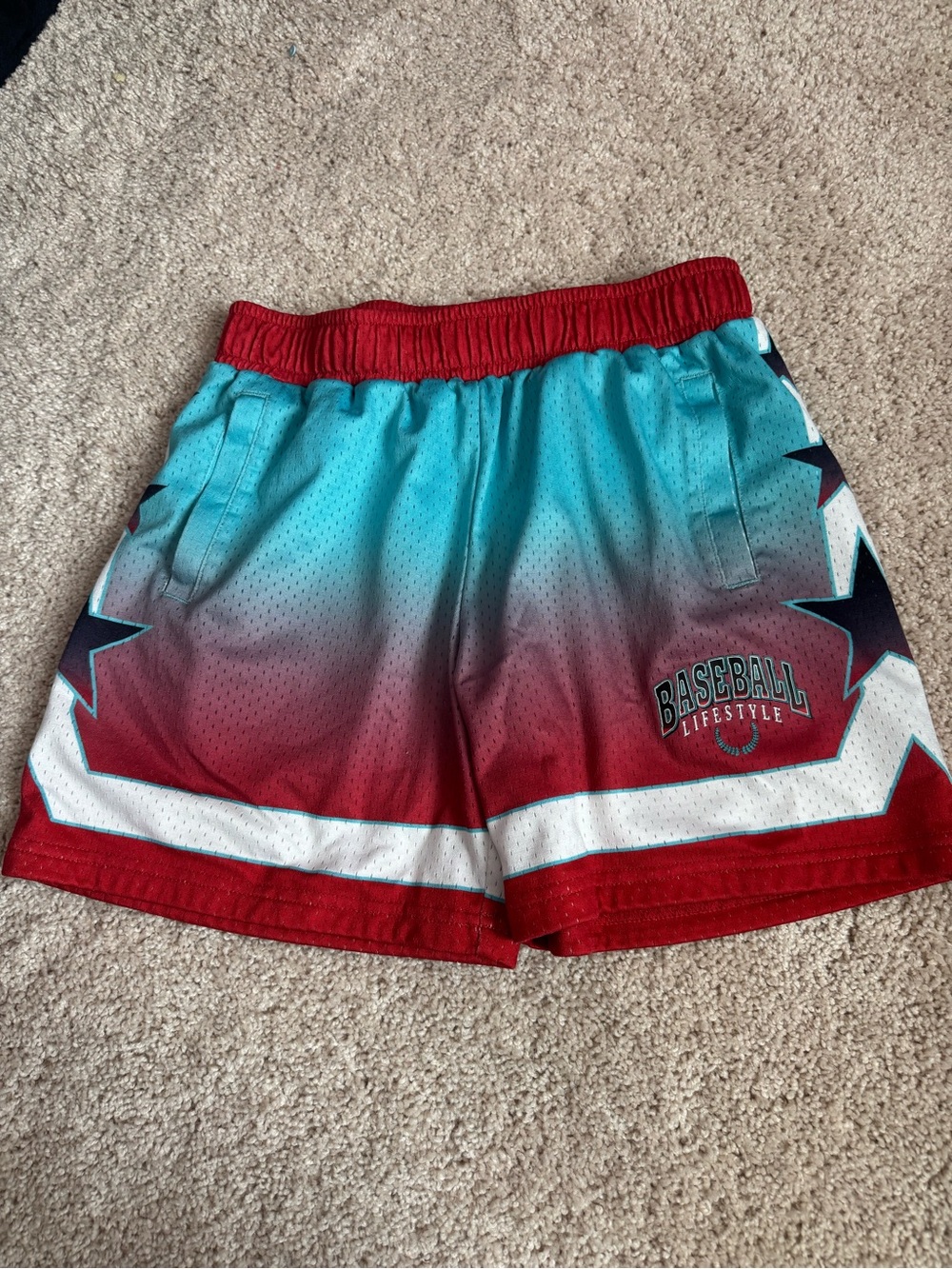 Baseball 101 YM Gradient Red to Teal Athletic Shorts